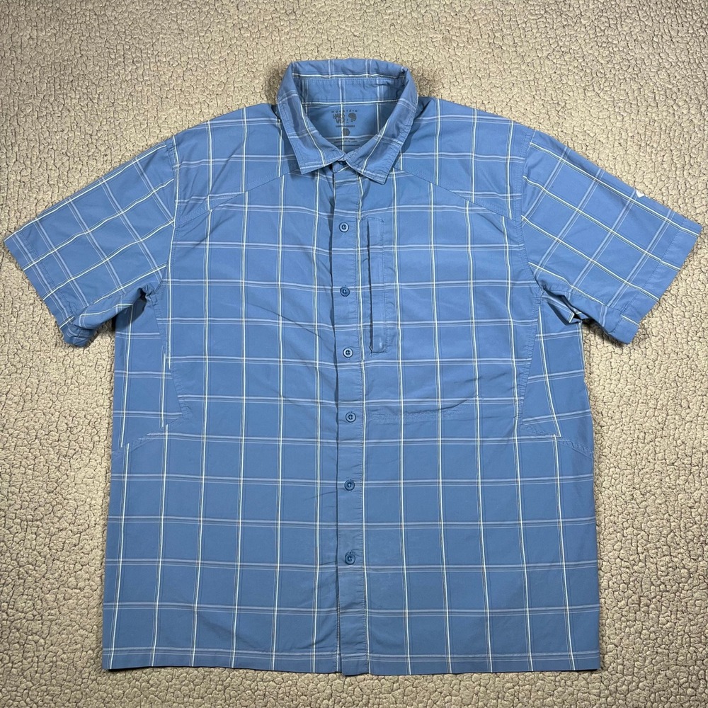 Mountain Hardwear Mens Blue Plaid Short Sleeve Hiking Shirt OM5442 Size Medium